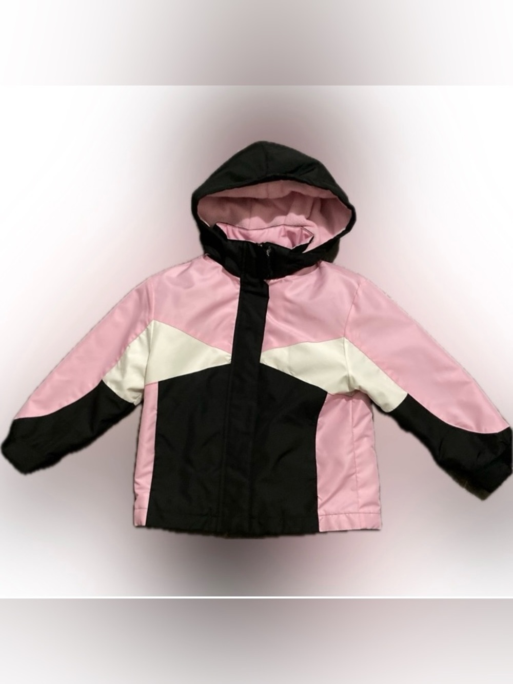 Cherokee Pink, Black & White Colorblock Hooded Puffer Jacket Girls Size XS 4/5